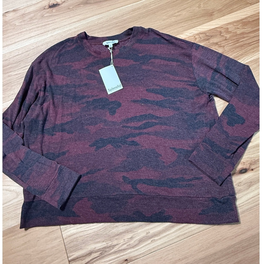 Splendid Pullover Top Womens Large Black Cherry Maroon Camo RF0K760 NWT Luxury